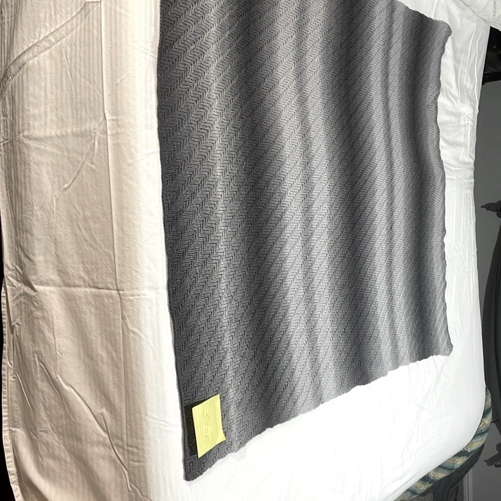 Hand Knitted by owner. Gray Chevron Patterned Throw Blanket